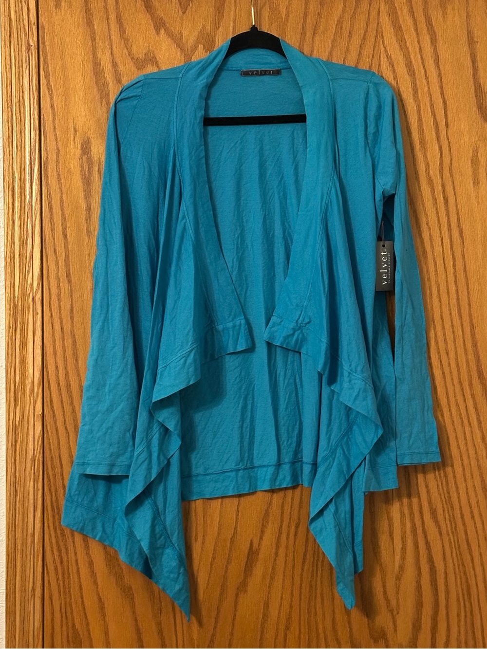 Velvet by Graham & Spencer Turquoise Open-Front Long Sleeve Cardigan -NWT - Sz M
